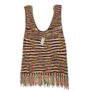 NEW Rocks and Indigo sweater tank vest open weave knit fringe extra large XL